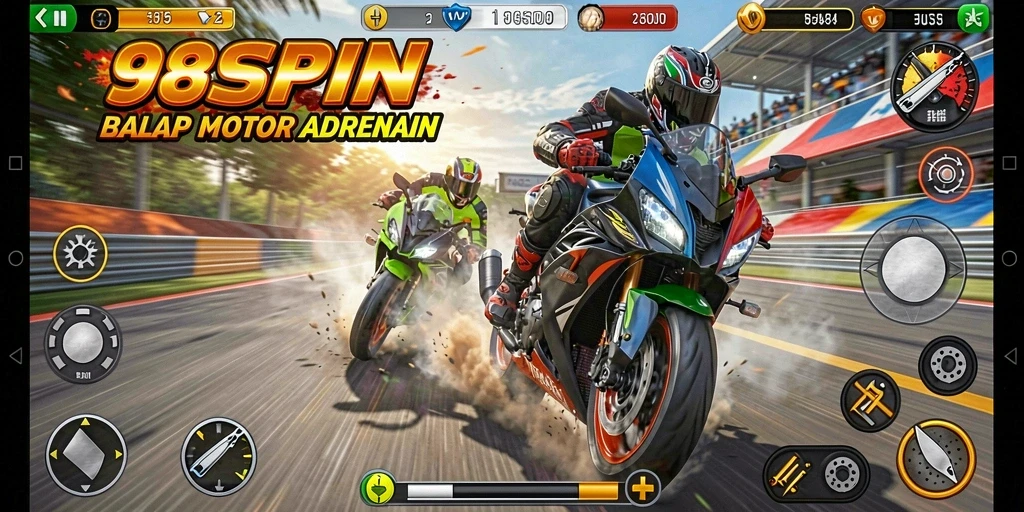 Tampilan gameplay balap motor yang seru dan mendebarkan.