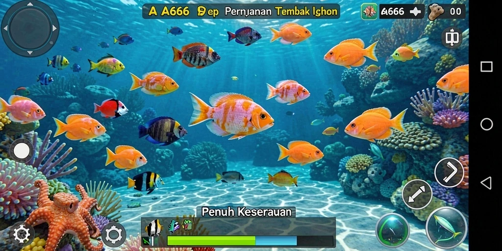 Tampilan gameplay <strong>AA666</strong> saat menembak ikan di lautan.