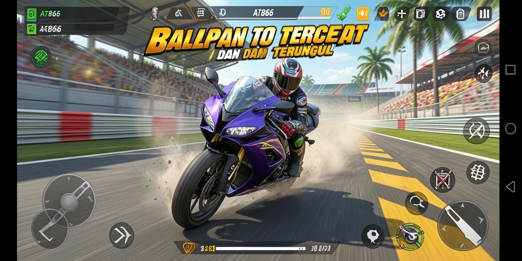 Tampilan mendebarkan dari balapan motor AT866 di trek yang menantang.