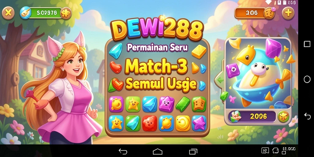 Tampilan gameplay DEWI288 yang menampilkan tantangan Match-3 yang seru.