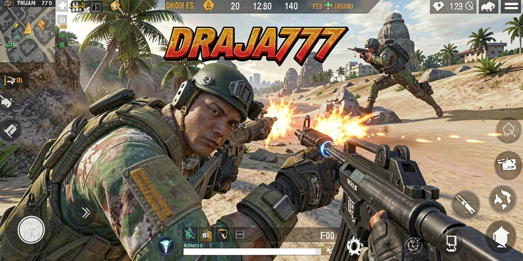 Tampilan gameplay DRAJA777 yang seru dalam pertempuran FPS.