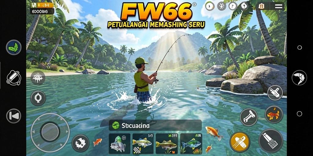Screenshot gameplay FW66 menunjukkan keindahan pengalaman memancing.