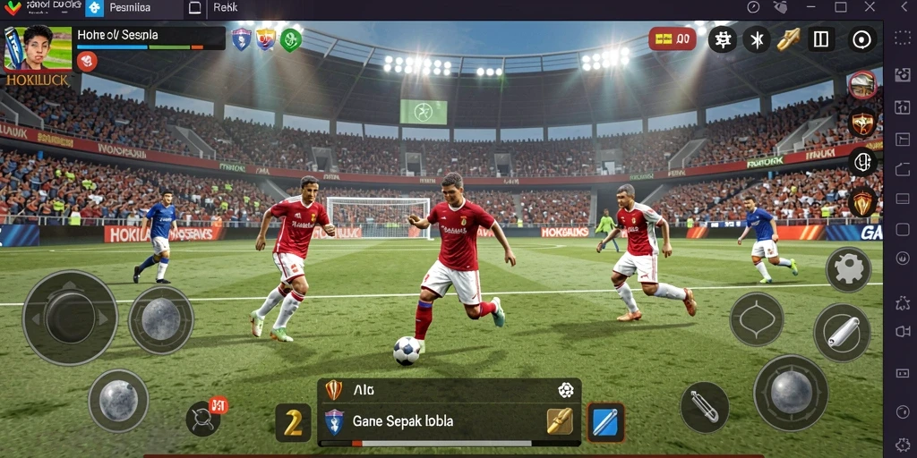 Screenshot HOKILUCK menunjukkan gameplay sepak bola yang seru.
