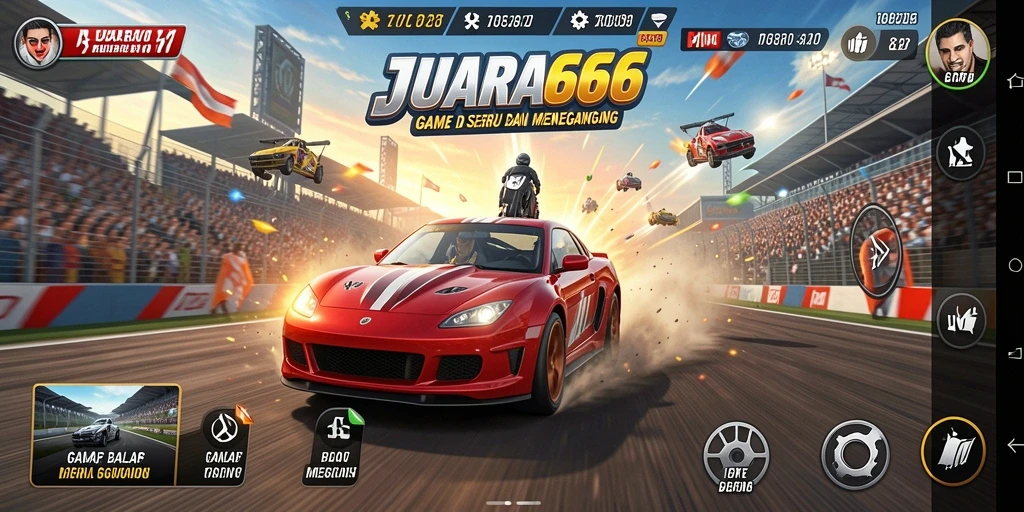 Tampilan gameplay balap penuh aksi di JUARA666.