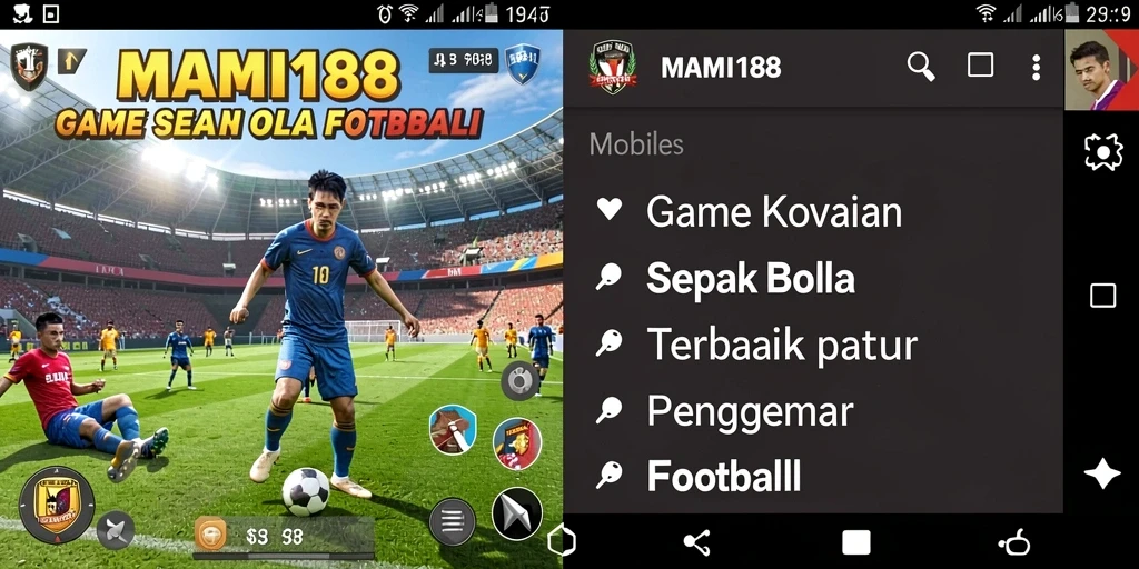 Tampilan gameplay seru dengan aksi sepak bola yang mendebarkan.
