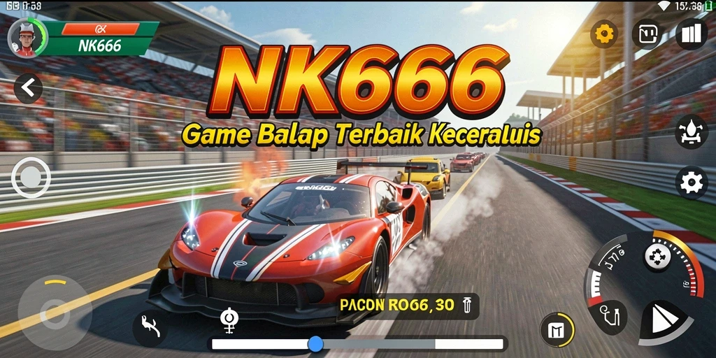 Screenshot gameplay NK666 yang menunjukkan balapan seru di jalan.
