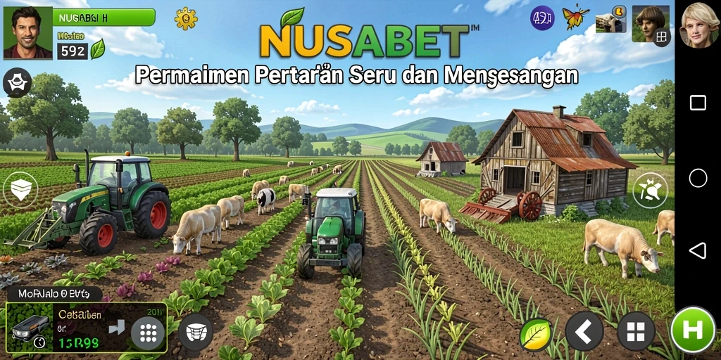 Tampilan gameplay NUSABET menampilkan ladang yang subur dan tanaman yang bermekaran.