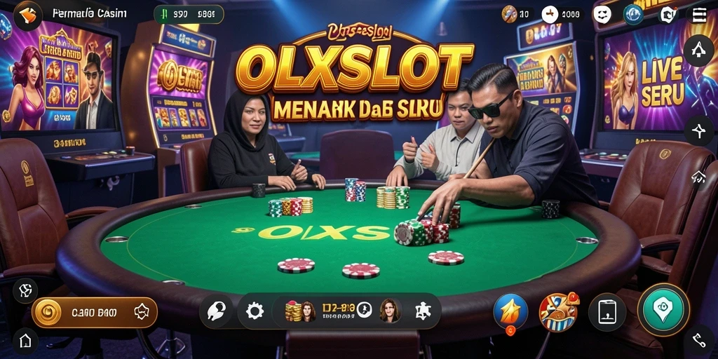 Tangkapan layar gameplay OLXSLOT yang menampilkan dealer langsung dan suasana kasino.