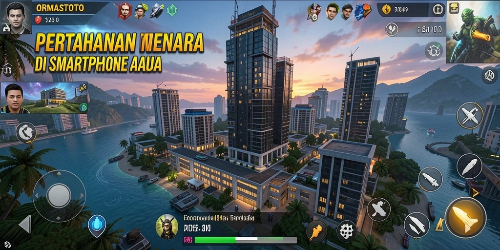 Screenshot gameplay ORMASTOTO menunjukkan serangan menara yang epik.