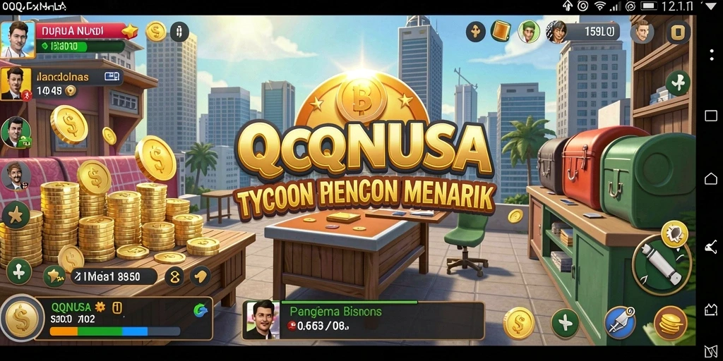 Tampilan gameplay QQNUSA yang menantang dalam mengelola bisnis Tycoon.