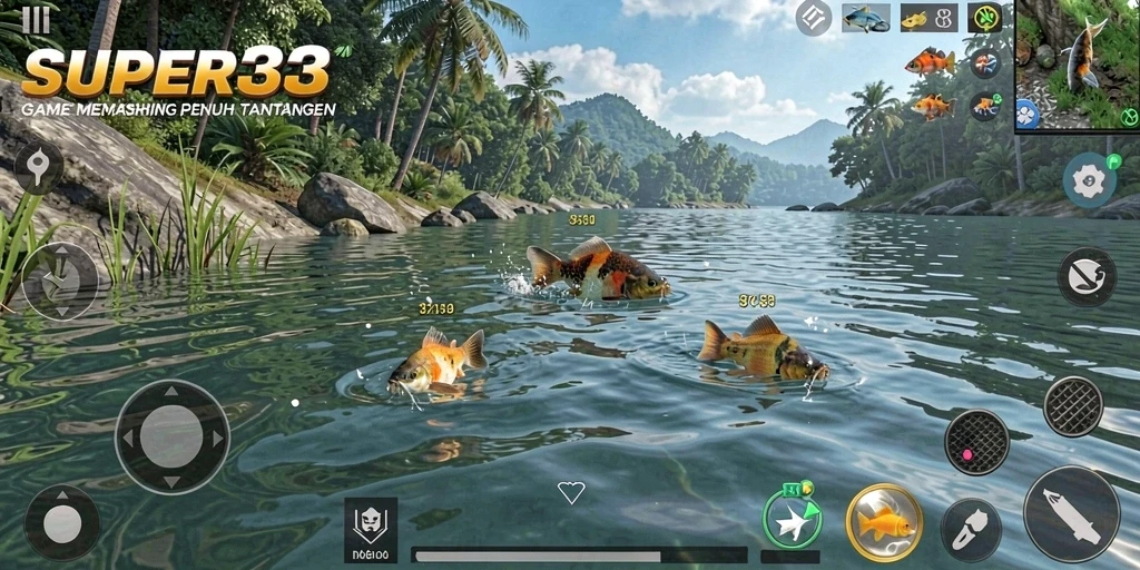 Tampilan permainan SUPER33 dengan aksi memancing yang seru.