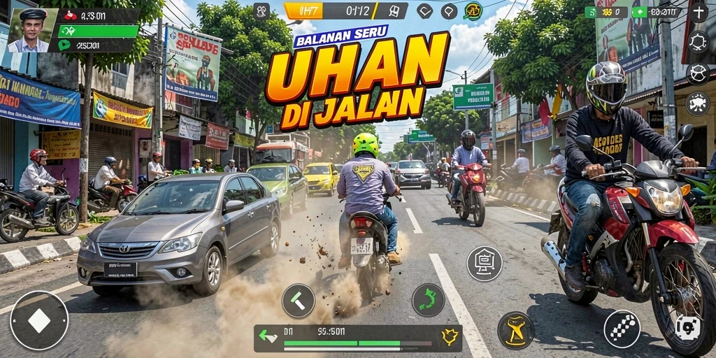Gameplay UH77 yang penuh aksi di lintasan balap.