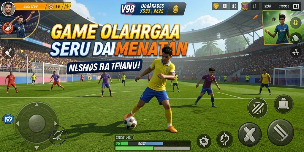 Tampilan gameplay menegangkan di V98 dengan aksi olahraga yang seru.