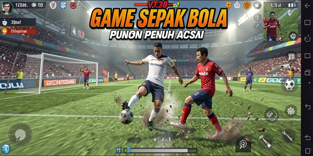 Tampilan gameplay seru dari VT38 dengan aksi sepak bola yang intens.